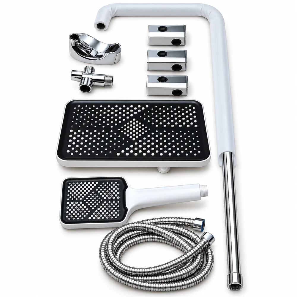 Chrome Shower Set with Rectangular Head
